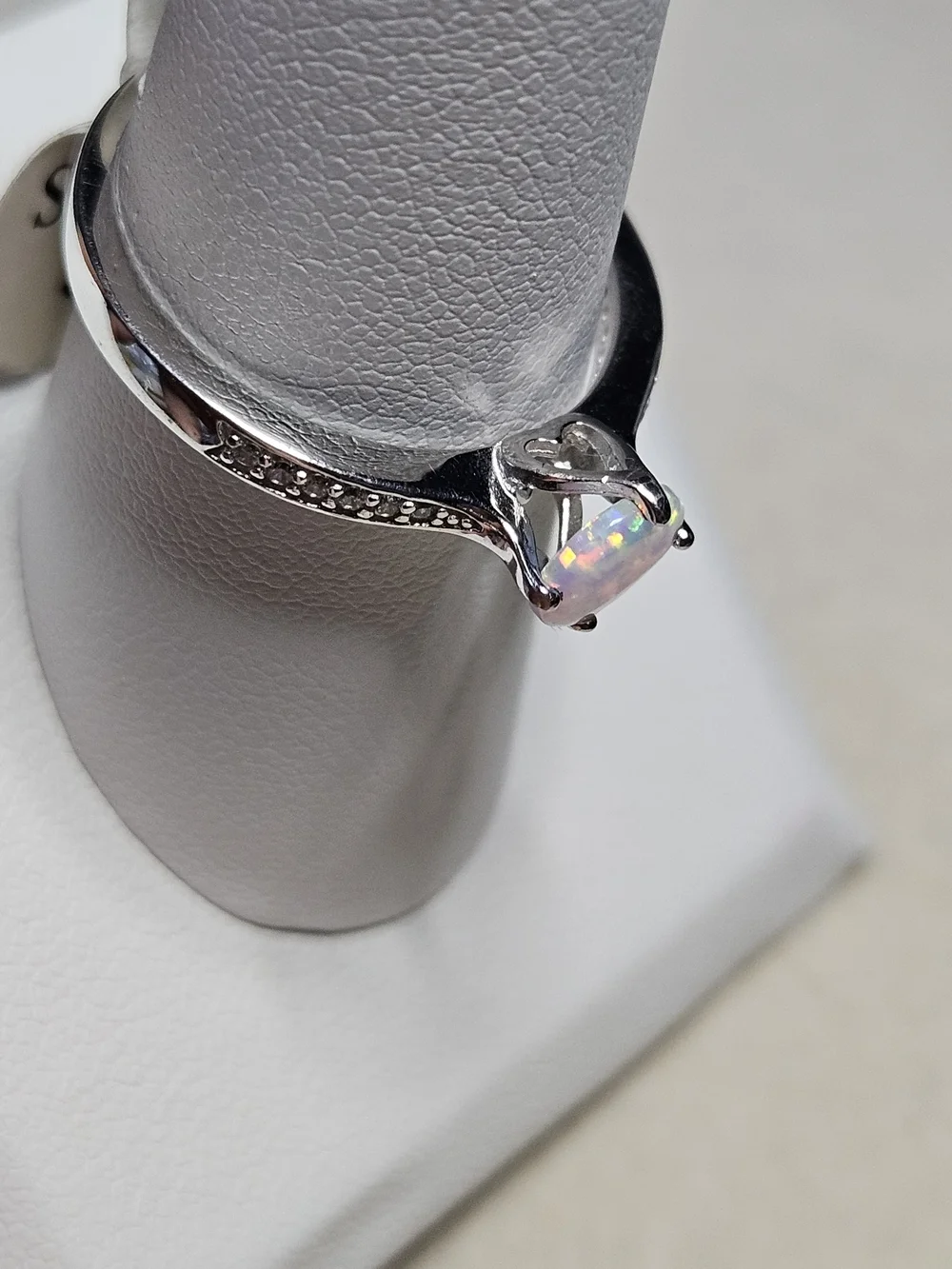 Opal Solitaire Ring with Accent Stones - White Opal-925 Silver
